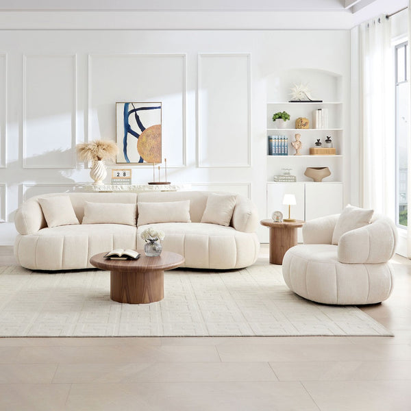 English Elm 102.36 Inch Curved Boucle Sectional Sofa Four Seat Mid Century Modern Living Room Beige W2582S00204