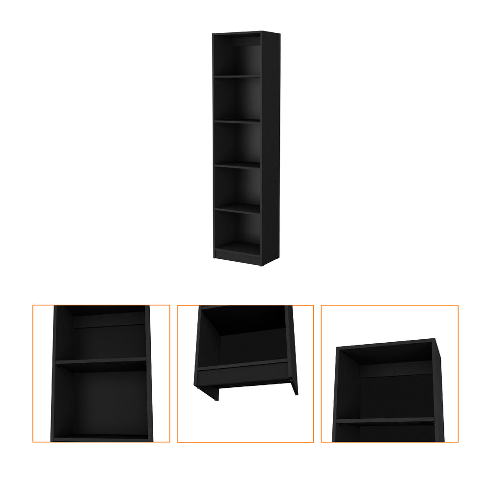 English Elm Sutton Slim Bookcase 5-Shelf Black Particleboard – Space-Saving Modern Storage, Easy Assembly B128P176162