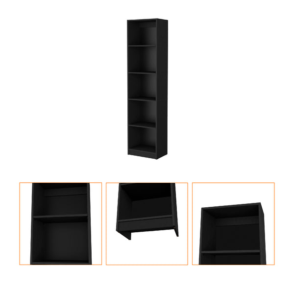 English Elm Sutton Slim Bookcase 5-Shelf Black Particleboard – Space-Saving Modern Storage, Easy Assembly B128P176162