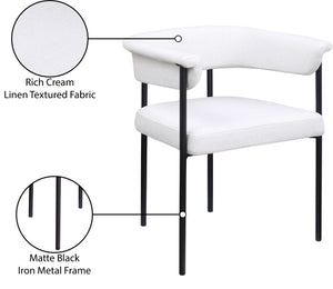 Meridian Furniture Malin Upholstered Dining Chair with Matte Black Iron Frame for Modern Rooms Cream Linen Textured Fabric 420Cream-C