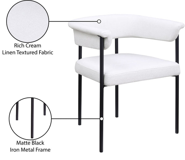 Meridian Furniture Malin Upholstered Dining Chair with Matte Black Iron Frame for Modern Rooms Cream Linen Textured Fabric 420Cream-C