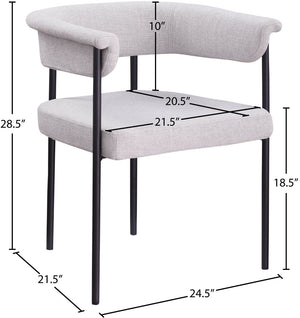 Meridian Furniture Malin Upholstered Dining Chair with Matte Black Iron Frame for Modern Rooms Grey Linen Textured Fabric 420Grey-C