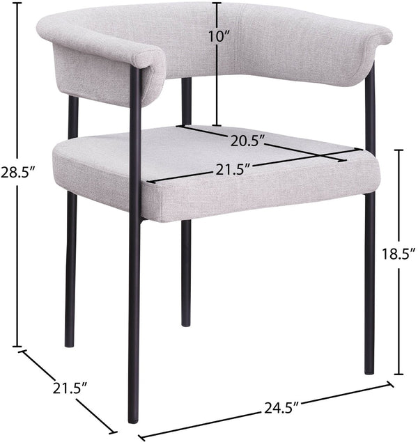 Meridian Furniture Malin Upholstered Dining Chair with Matte Black Iron Frame for Modern Rooms Grey Linen Textured Fabric 420Grey-C