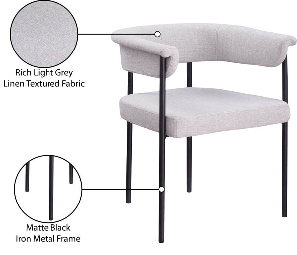 Meridian Furniture Malin Upholstered Dining Chair with Matte Black Iron Frame for Modern Rooms Grey Linen Textured Fabric 420Grey-C