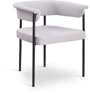 Meridian Furniture Malin Upholstered Dining Chair with Matte Black Iron Frame for Modern Rooms Grey Linen Textured Fabric 420Grey-C