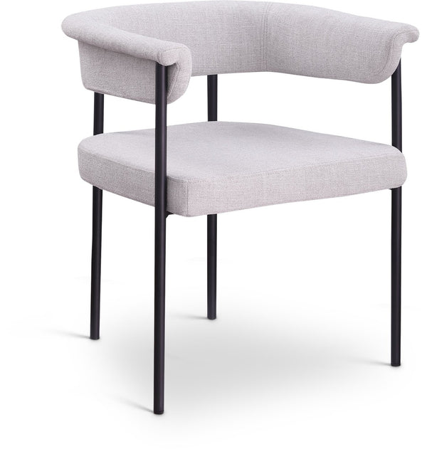 Meridian Furniture Malin Upholstered Dining Chair with Matte Black Iron Frame for Modern Rooms Grey Linen Textured Fabric 420Grey-C