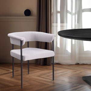 Meridian Furniture Malin Upholstered Dining Chair with Matte Black Iron Frame for Modern Rooms Grey Linen Textured Fabric 420Grey-C
