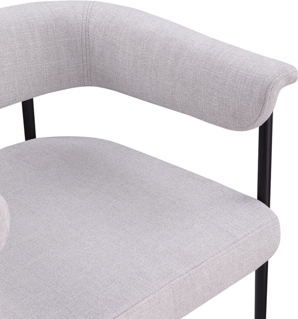 Meridian Furniture Malin Upholstered Dining Chair with Matte Black Iron Frame for Modern Rooms Grey Linen Textured Fabric 420Grey-C