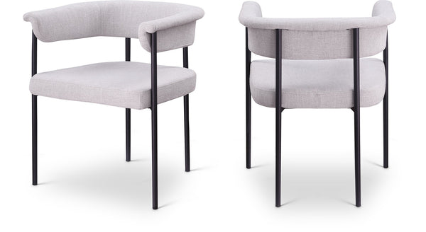 Meridian Furniture Malin Upholstered Dining Chair with Matte Black Iron Frame for Modern Rooms Grey Linen Textured Fabric 420Grey-C