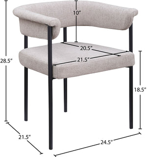 Meridian Furniture Malin Upholstered Dining Chair with Matte Black Iron Frame for Modern Rooms Taupe Linen Textured Fabric 420Taupe-C