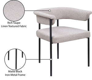 Meridian Furniture Malin Upholstered Dining Chair with Matte Black Iron Frame for Modern Rooms Taupe Linen Textured Fabric 420Taupe-C