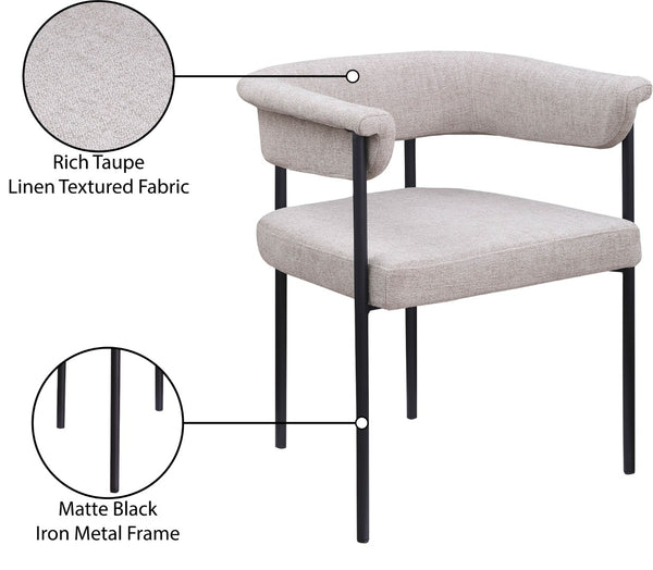 Meridian Furniture Malin Upholstered Dining Chair with Matte Black Iron Frame for Modern Rooms Taupe Linen Textured Fabric 420Taupe-C