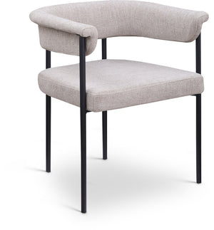 Meridian Furniture Malin Upholstered Dining Chair with Matte Black Iron Frame for Modern Rooms Taupe Linen Textured Fabric 420Taupe-C