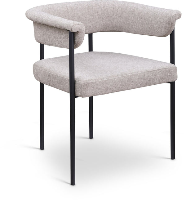 Meridian Furniture Malin Upholstered Dining Chair with Matte Black Iron Frame for Modern Rooms Taupe Linen Textured Fabric 420Taupe-C