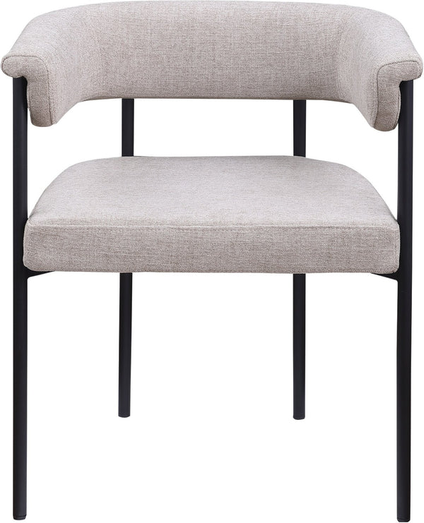 Meridian Furniture Malin Upholstered Dining Chair with Matte Black Iron Frame for Modern Rooms Taupe Linen Textured Fabric 420Taupe-C