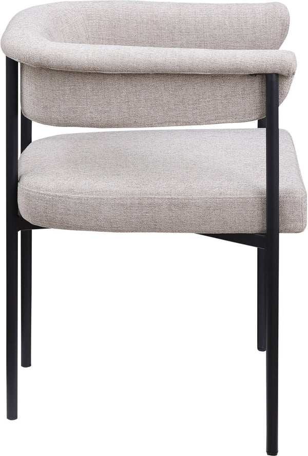 Meridian Furniture Malin Upholstered Dining Chair with Matte Black Iron Frame for Modern Rooms Taupe Linen Textured Fabric 420Taupe-C