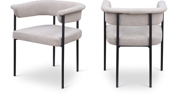 Meridian Furniture Malin Upholstered Dining Chair with Matte Black Iron Frame for Modern Rooms Taupe Linen Textured Fabric 420Taupe-C