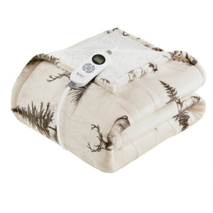 English Elm 1-piece Aztec Heated Throw with 12 Settings Auto Shutoff Soft Ivory Boho Blanket B035P408333