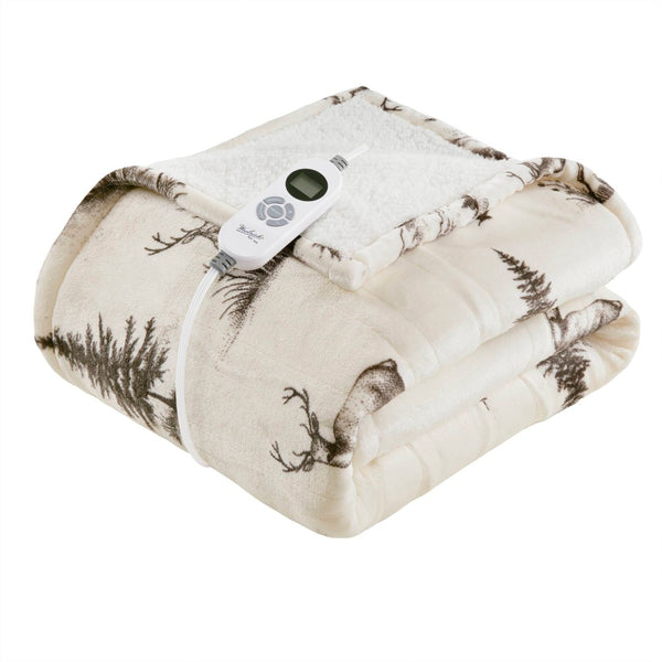 English Elm 1-piece Aztec Heated Throw with 12 Settings Auto Shutoff Soft Ivory Boho Blanket B035P408333