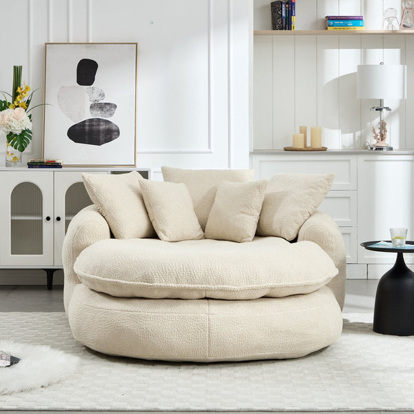 English Elm Oversized Memory Foam Chenille Bean Bag Sofa with Ergonomic Back Support, 3 Large & 2 Small Pillows Beige W395P359408