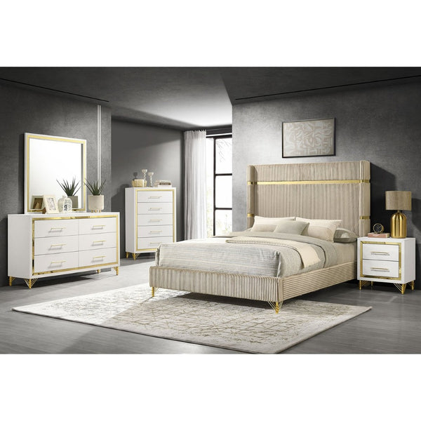 English Elm Malcolm Queen Bedroom Set Velvet Wingback Bed Chrome Accents Glam Suite B062S01745