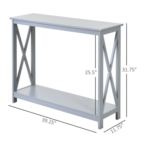 English Elm HOMCOM Elegant 2-Tier Console Table with Lower Shelf and X Frame, Space-Saving Entryway Accent Table Grey W2225P217207