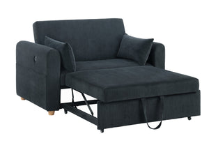 English Elm Mireille Corduroy Convertible Sleeper Loveseat with Usb Charging and Storage Pockets Black B2749P413228