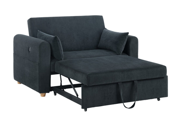 English Elm Mireille Corduroy Convertible Sleeper Loveseat with Usb Charging and Storage Pockets Black B2749P413228