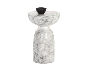 Sunpan Goya End Table - Stylish Concrete Accent for Indoor and Outdoor Spaces, Unique Variations Included Marble Look / White