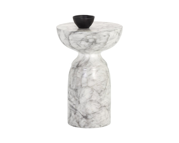 Sunpan Goya End Table - Stylish Concrete Accent for Indoor and Outdoor Spaces, Unique Variations Included Marble Look / White