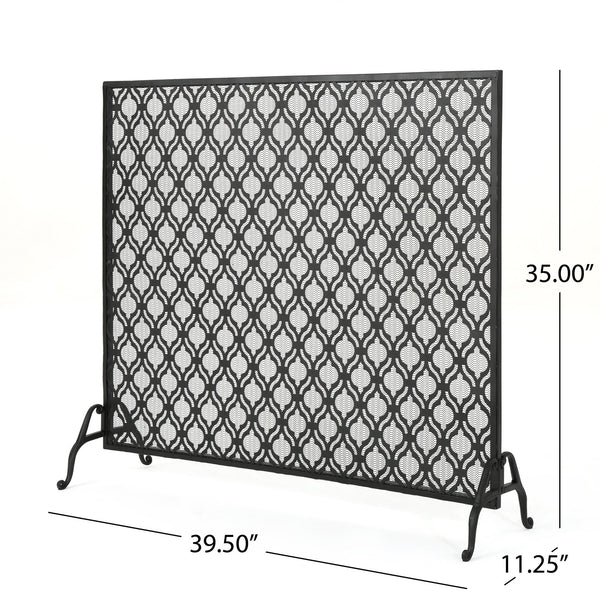 English Elm Christopher Knight Home® - FIRE Iron Single Panel Elmer Fireplace Screen — Durable Decorative Hearth Shield Protects Home Interiors Black 61130.00BLK