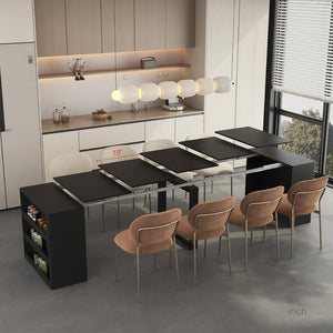 English Elm Extendable Folding Dining Table Seats Ten Rectangular Multifunctional Console for Small Spaces Black W1321S00052