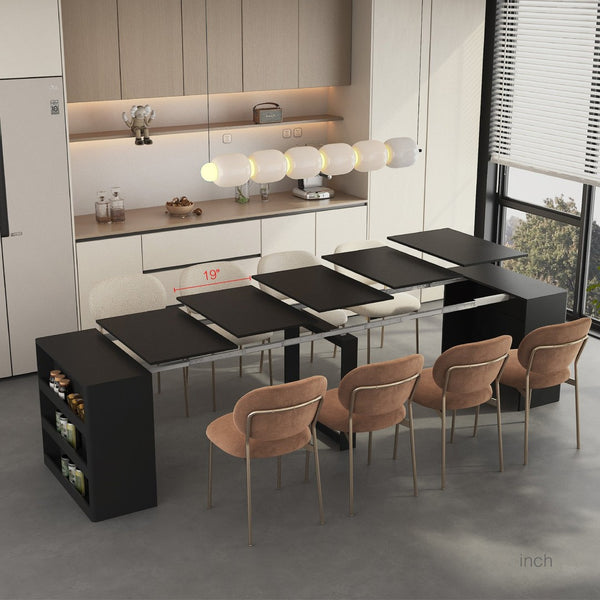 English Elm Extendable Folding Dining Table Seats Ten Rectangular Multifunctional Console for Small Spaces Black W1321S00052