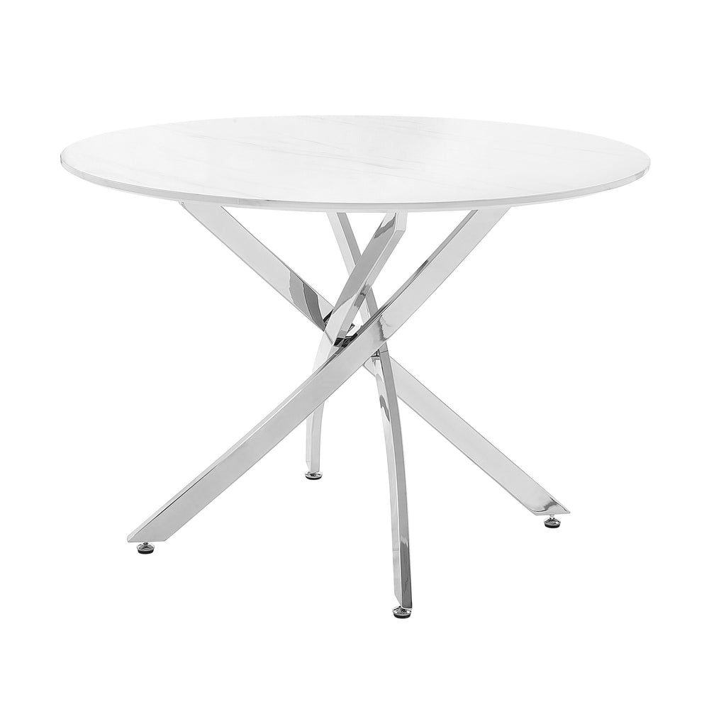 English Elm Ultra Round Faux Marble Dining Table 43" Dia x 29.5"H — Chrome Metal Legs, Modern Accent Table B011S01607