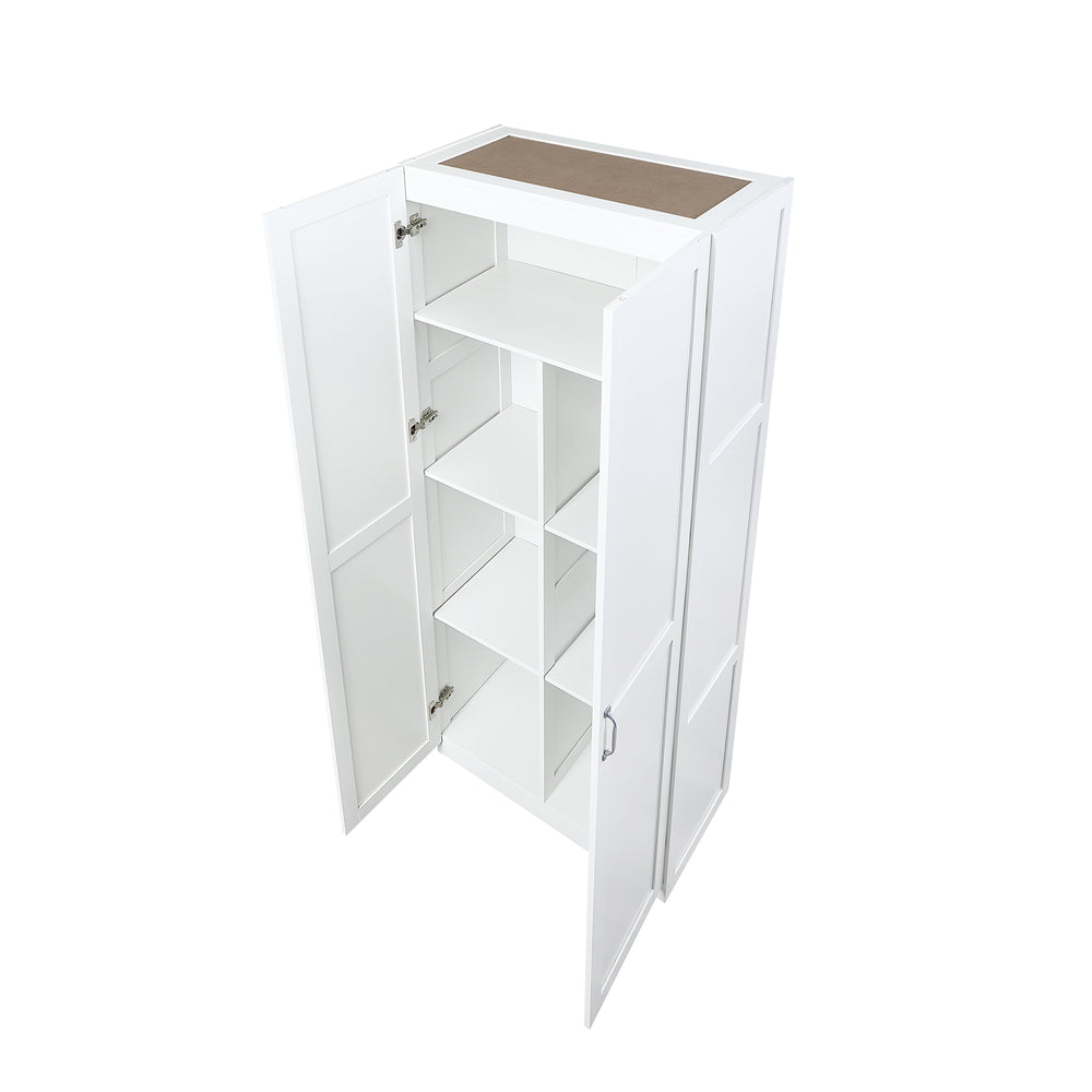 English Elm Cornelia White Storage Cabinet 71" Tall MDF with 7 Adjustable Shelves, Soft-Close Doors & Handles B365P397856
