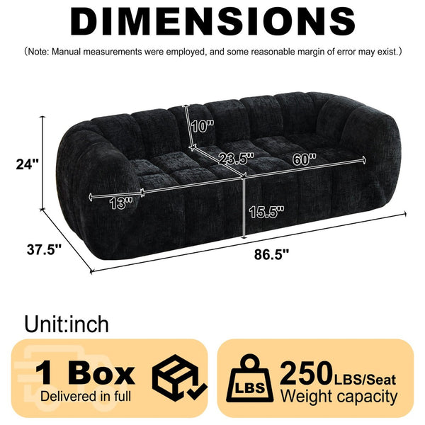English Elm Chenille Cloud Sofa with Quilted Seat and Piano Backrest for Modern Living Spaces Black W834P442224