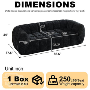 English Elm Chenille Cloud Sofa Quilted Checkered Seat Pure Foam Deep Cushion Contemporary Living Room Black W834S00640