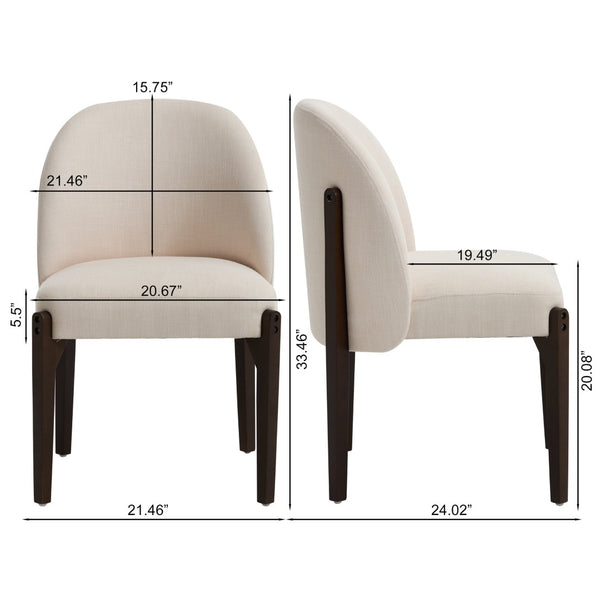 English Elm Wooden Wingback Dining Chairs Upholstered Farmhouse Modern Set with Lumbar Support Beige W3244P429255