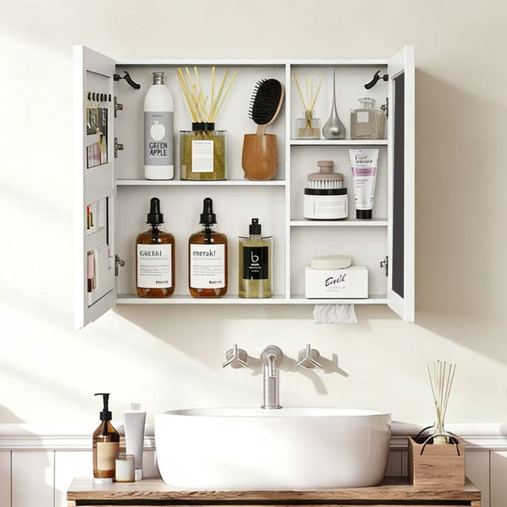 English Elm Led Bathroom Medicine Cabinet Aluminum Double Door Anti-fog Mirror with White Lighting W3083P369046