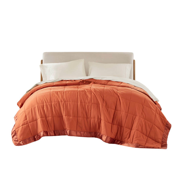 English Elm 1 Lightweight Down Alternative Twin Blanket with Satin Trim, Microfiber Cover, 13oz Filling, Quilted Orange 14.96 L x 6.5 W x 6.5 H B035P319517