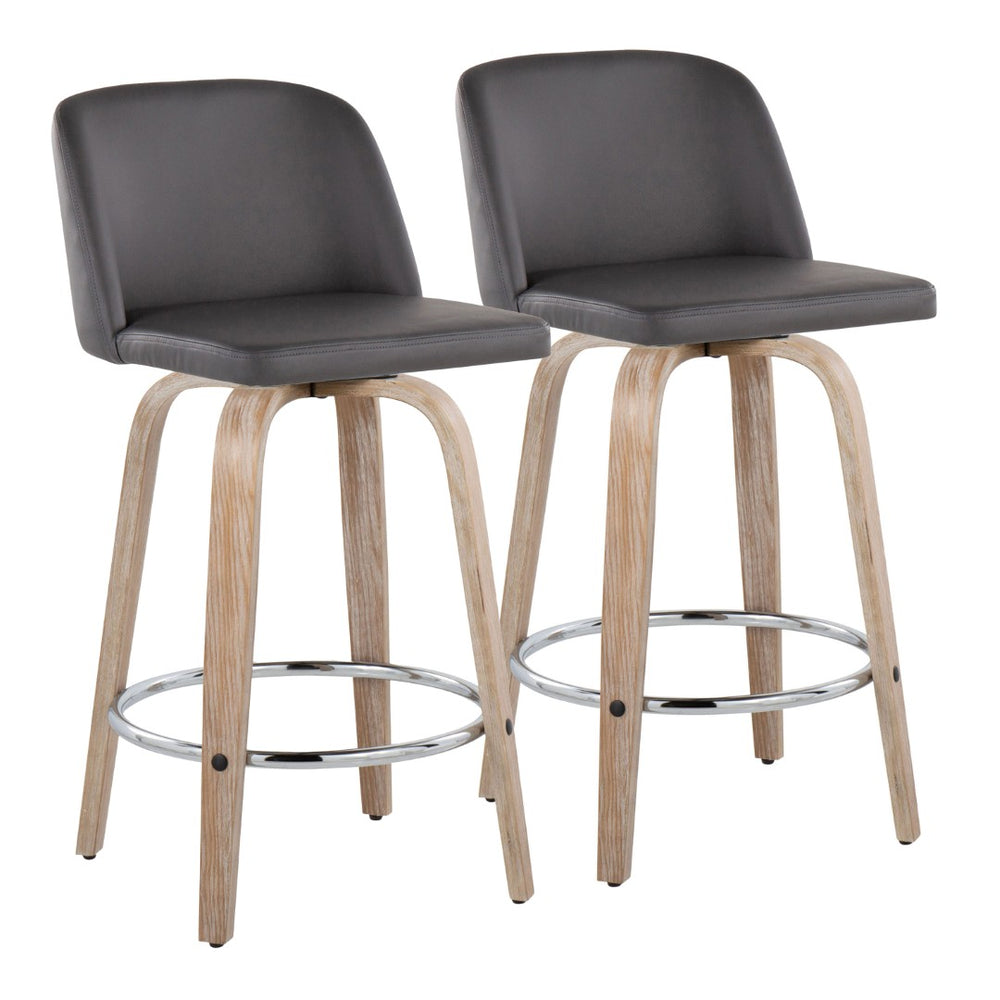 English Elm Toriano 26" Modern Counter Stool Set Of 2 - Swivel Grey Faux Leather & Whitewashed Wood Design B202S00437-GIGA