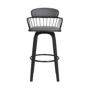 English Elm Willow Swivel Barstool Gray Faux Leather Seat Matte Black Wood Frame Kitchen Island B2736P464839