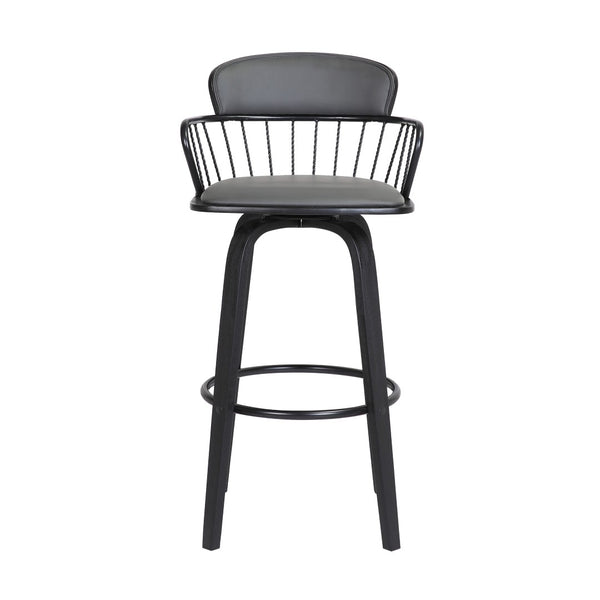 English Elm Willow Swivel Barstool Gray Faux Leather Seat Matte Black Wood Frame Kitchen Island B2736P464839