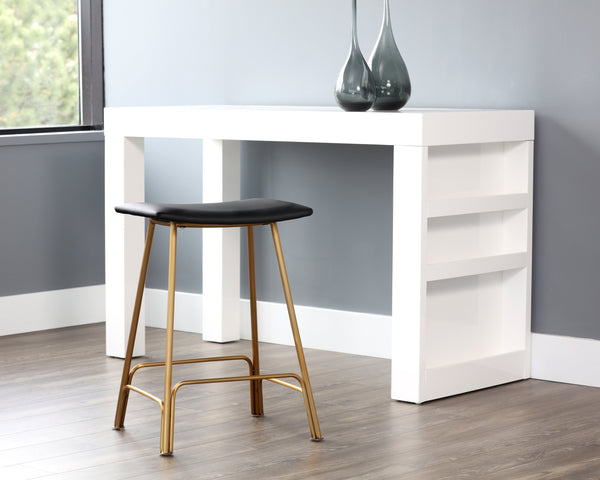 Sunpan Azai Stylish Counter Stool with Comfortable Faux Leather Seat and Brushed Gold Stainless Steel Base Dillon Black