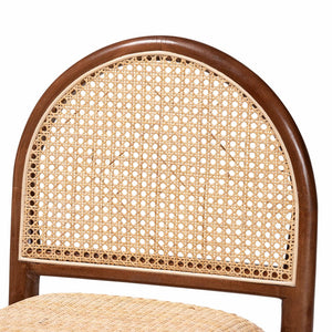 English Elm Modern Rattan Barstool with Woven Texture Curved Arms and Footrest for Kitchen Island B2750P467717