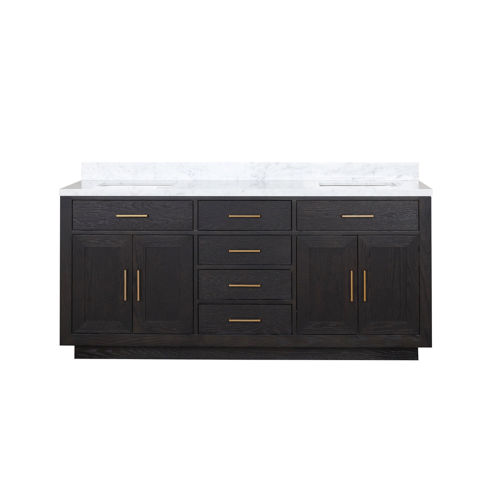 English Elm Black Oak Double Vanity 72" With Carrara Marble Top - Stylish Storage & Soft-Close Design For Your Bath B2731P260847