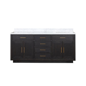 English Elm Black Oak Double Vanity 72" With Carrara Marble Top - Stylish Storage & Soft-Close Design For Your Bath B2731P260847
