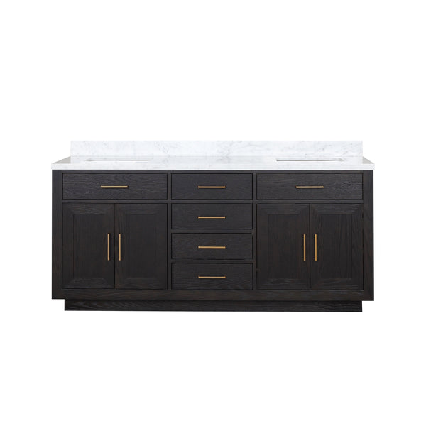 English Elm Black Oak Double Vanity 72" With Carrara Marble Top - Stylish Storage & Soft-Close Design For Your Bath B2731P260847