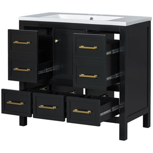English Elm 72'' Elegant Bathroom Vanity Set With Resin Sink, Solid Wood Frame, Ample Storage & Soft-Close Doors N710SS00012B