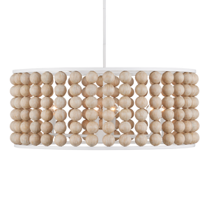 Holcroft Chandelier – Bohemian Wooden Bead Design with Adjustable Height & Sandstone Finish